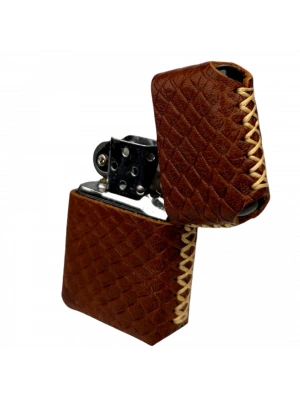 Handmade El Yapımı Hakiki Deri Zippo Modeli Çakmak - AG02001 - Taba