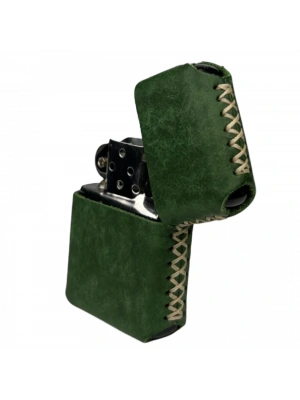 Handmade El Yapımı Hakiki Deri Zippo Modeli Çakmak - AG02001 - Yeşil