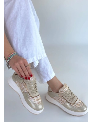 Hawer Bej Cilt Bağcıklı Spor Ayakkabı