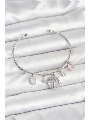 Hayat Ağacı Charmlı Gümüş Renk Pirinç Kadın Bileklik