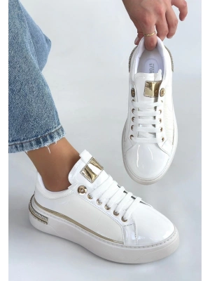 Hley Beyaz Rugan Paraşüt Detaylı Bağcıklı Spor Ayakkabı