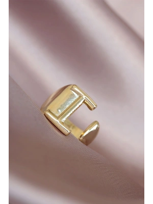 I Harfli Altın Renk Ayarlamalı Metal Kadın Yüzük