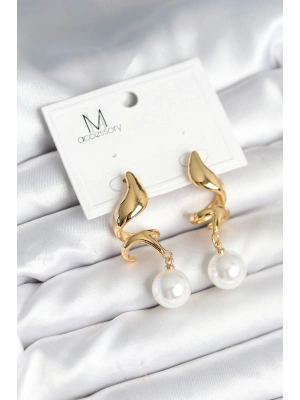 inci Detaylı Sarmal Model Gold Renk Pirinç Kadın Küpe