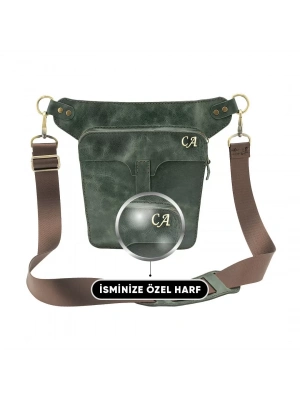 İsme Özel All in One Bel ve Bacak Çantası - %100 Deri - AC15001 - Haki