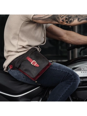 İsme Özel All in One Bel ve Bacak Çantası - %100 Deri - AC15001 - Kırmızı/Antrasit