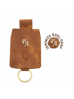 İsme Özel Çıtçıtlı Anahtarlık - % 100 Rainbow Deri - AG01001 - Camel
