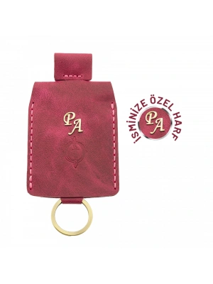 İsme Özel Çıtçıtlı Anahtarlık - % 100 Rainbow Deri - AG01001 - Fuşya