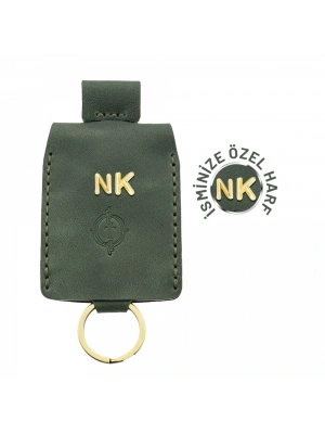 İsme Özel Çıtçıtlı Anahtarlık - % 100 Rainbow Deri - AG01001 - Haki