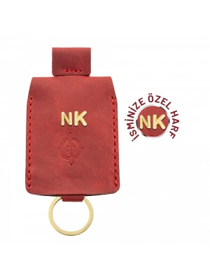 İsme Özel Çıtçıtlı Anahtarlık - % 100 Rainbow Deri - AG01001 - Kırmızı