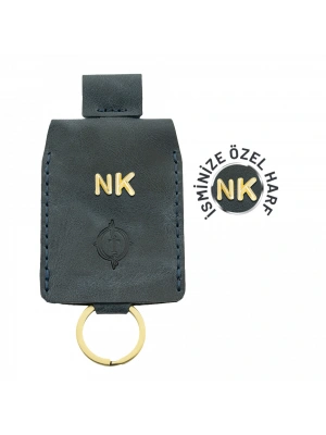 İsme Özel Çıtçıtlı Anahtarlık - % 100 Rainbow Deri - AG01001 - Lacivert