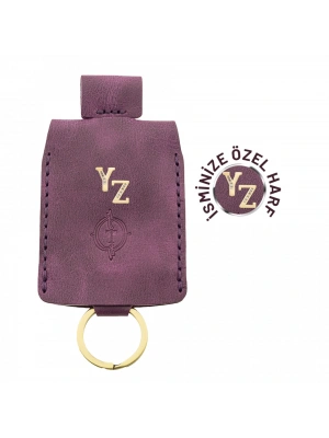 İsme Özel Çıtçıtlı Anahtarlık - % 100 Rainbow Deri - AG01001 - Mor