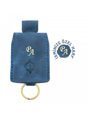 İsme Özel Çıtçıtlı Anahtarlık - % 100 Rainbow Deri - AG01001 - Saks Mavisi