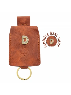 İsme Özel Çıtçıtlı Anahtarlık - % 100 Rainbow Deri - AG01001 - Tobacco