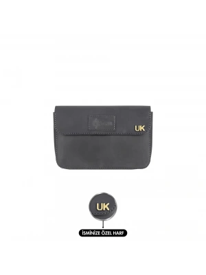 İsme Özel Çıtçıtlı El Çantası - %100 Crazy Deri - AC14002 - Antrasit