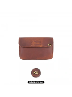 İsme Özel Çıtçıtlı El Çantası - %100 Crazy Deri - AC14002 - Taba