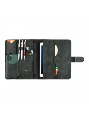 İsme Özel Çıtçıtlı Fonksiyonlu iPad Organizer - %100 Rainbow Deri - ET01002 - Antrasit