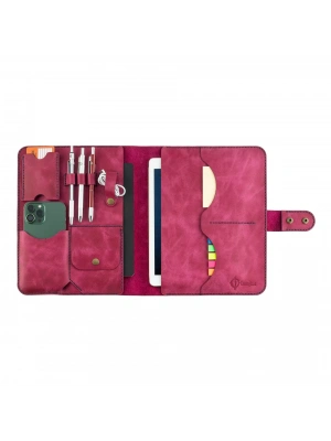 İsme Özel Çıtçıtlı Fonksiyonlu iPad Organizer - %100 Rainbow Deri - ET01002 - Fuşya