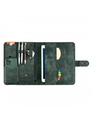 İsme Özel Çıtçıtlı Fonksiyonlu iPad Organizer - %100 Rainbow Deri - ET01002 - Haki
