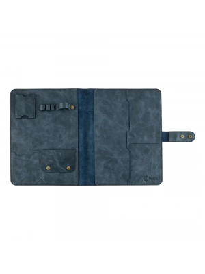 İsme Özel Çıtçıtlı Fonksiyonlu iPad Organizer - %100 Rainbow Deri - ET01002 - Lacivert