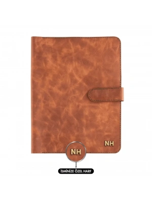 İsme Özel Çıtçıtlı Fonksiyonlu iPad Organizer - %100 Rainbow Deri - ET01002 - Tobacco