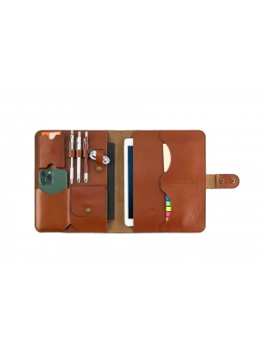 İsme Özel Çıtçıtlı Fonksiyonlu iPad Organizer - %100 Tiesto Deri - ET01003 - Tobacco