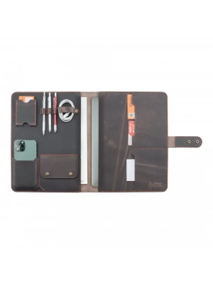 İsme Özel Çıtçıtlı Fonksiyonlu Macbook Organizer - %100 Crazy Deri - ET02004 - Kahverengi