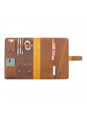 İsme Özel Çıtçıtlı Fonksiyonlu Macbook Organizer - %100 Crazy Deri - ET02004 - Taba