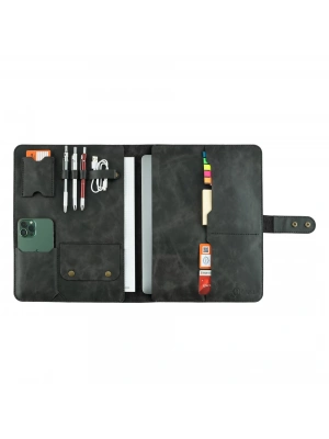 İsme Özel Çıtçıtlı Fonksiyonlu Macbook Organizer - %100 Rainbow Deri - ET02001 - Antrasit