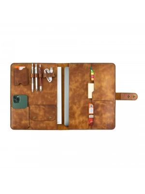 İsme Özel Çıtçıtlı Fonksiyonlu Macbook Organizer - %100 Rainbow Deri - ET02001 - Camel