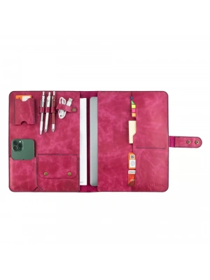 İsme Özel Çıtçıtlı Fonksiyonlu Macbook Organizer - %100 Rainbow Deri - ET02001 - Fuşya
