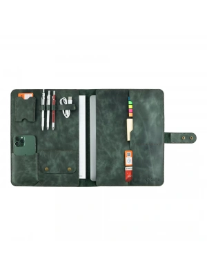 İsme Özel Çıtçıtlı Fonksiyonlu Macbook Organizer - %100 Rainbow Deri - ET02001 - Haki