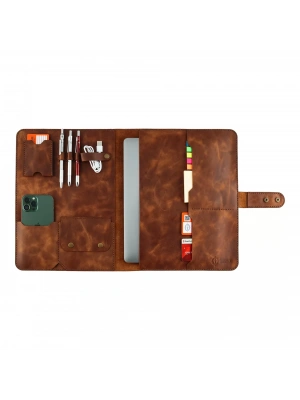İsme Özel Çıtçıtlı Fonksiyonlu Macbook Organizer - %100 Rainbow Deri - ET02001 - Kahverengi