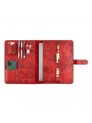 İsme Özel Çıtçıtlı Fonksiyonlu Macbook Organizer - %100 Rainbow Deri - ET02001 - Kırmızı
