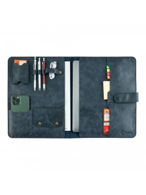 İsme Özel Çıtçıtlı Fonksiyonlu Macbook Organizer - %100 Rainbow Deri - ET02001 - Lacivert