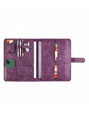 İsme Özel Çıtçıtlı Fonksiyonlu Macbook Organizer - %100 Rainbow Deri - ET02001 - Mor