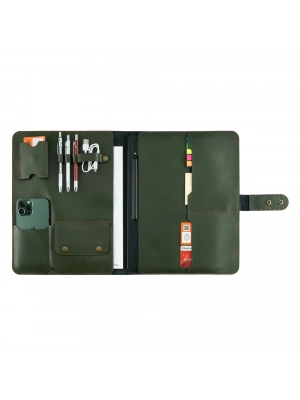 İsme Özel Çıtçıtlı Fonksiyonlu Macbook Organizer - %100 Tiesto Deri - ET02003 - Haki