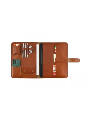 İsme Özel Çıtçıtlı Fonksiyonlu Macbook Organizer - %100 Tiesto Deri - ET02003 - Tobacco