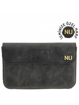 İsme Özel Çıtçıtlı Küçük El Çantası - %100 Rainbow Deri - AC14001 - Antrasit