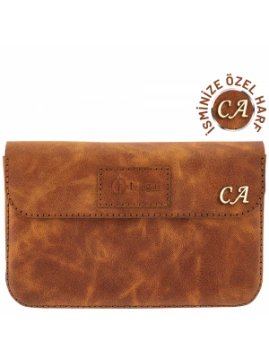 İsme Özel Çıtçıtlı Küçük El Çantası - %100 Rainbow Deri - AC14001 - Camel