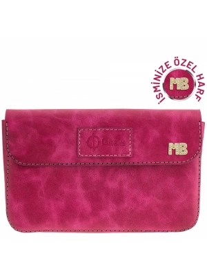 İsme Özel Çıtçıtlı Küçük El Çantası - %100 Rainbow Deri - AC14001 - Fuşya