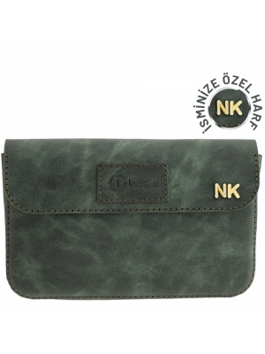 İsme Özel Çıtçıtlı Küçük El Çantası - %100 Rainbow Deri - AC14001 - Haki