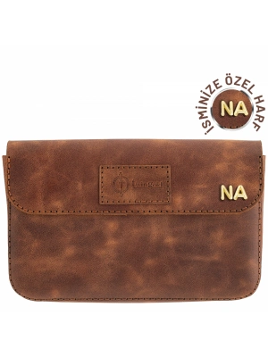 İsme Özel Çıtçıtlı Küçük El Çantası - %100 Rainbow Deri - AC14001 - Kahverengi