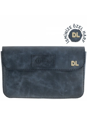 İsme Özel Çıtçıtlı Küçük El Çantası - %100 Rainbow Deri - AC14001 - Lacivert