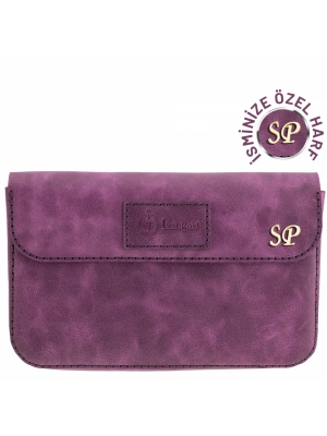 İsme Özel Çıtçıtlı Küçük El Çantası - %100 Rainbow Deri - AC14001 - Mor