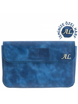 İsme Özel Çıtçıtlı Küçük El Çantası - %100 Rainbow Deri - AC14001 - Saks Mavisi