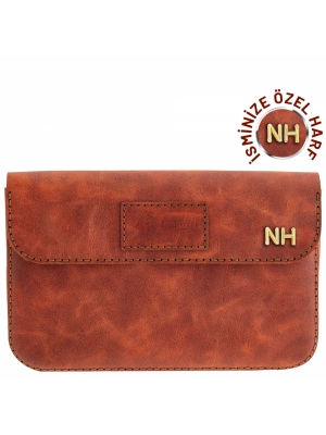 İsme Özel Çıtçıtlı Küçük El Çantası - %100 Rainbow Deri - AC14001 - Tobacco