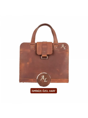 İsme Özel Crazy Büyük Boy Laptop Çantası - %100 Crazy Deri - AC09005 - Taba