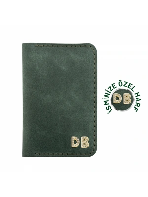 İsme Özel Dikey Mini Cüzdan - %100 Rainbow Deri - A010005 - Haki