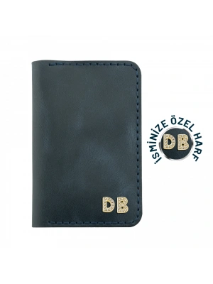 İsme Özel Dikey Mini Cüzdan - %100 Rainbow Deri - A010005 - Lacivert