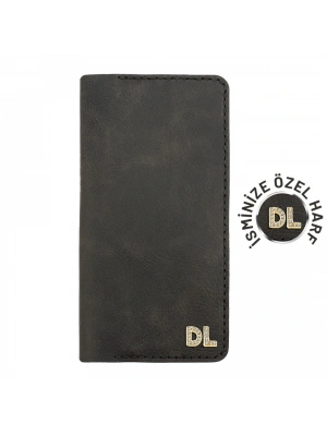 İsme Özel Dikey Uzun Cüzdan - %100 Rainbow Deri - A010007 - Antrasit